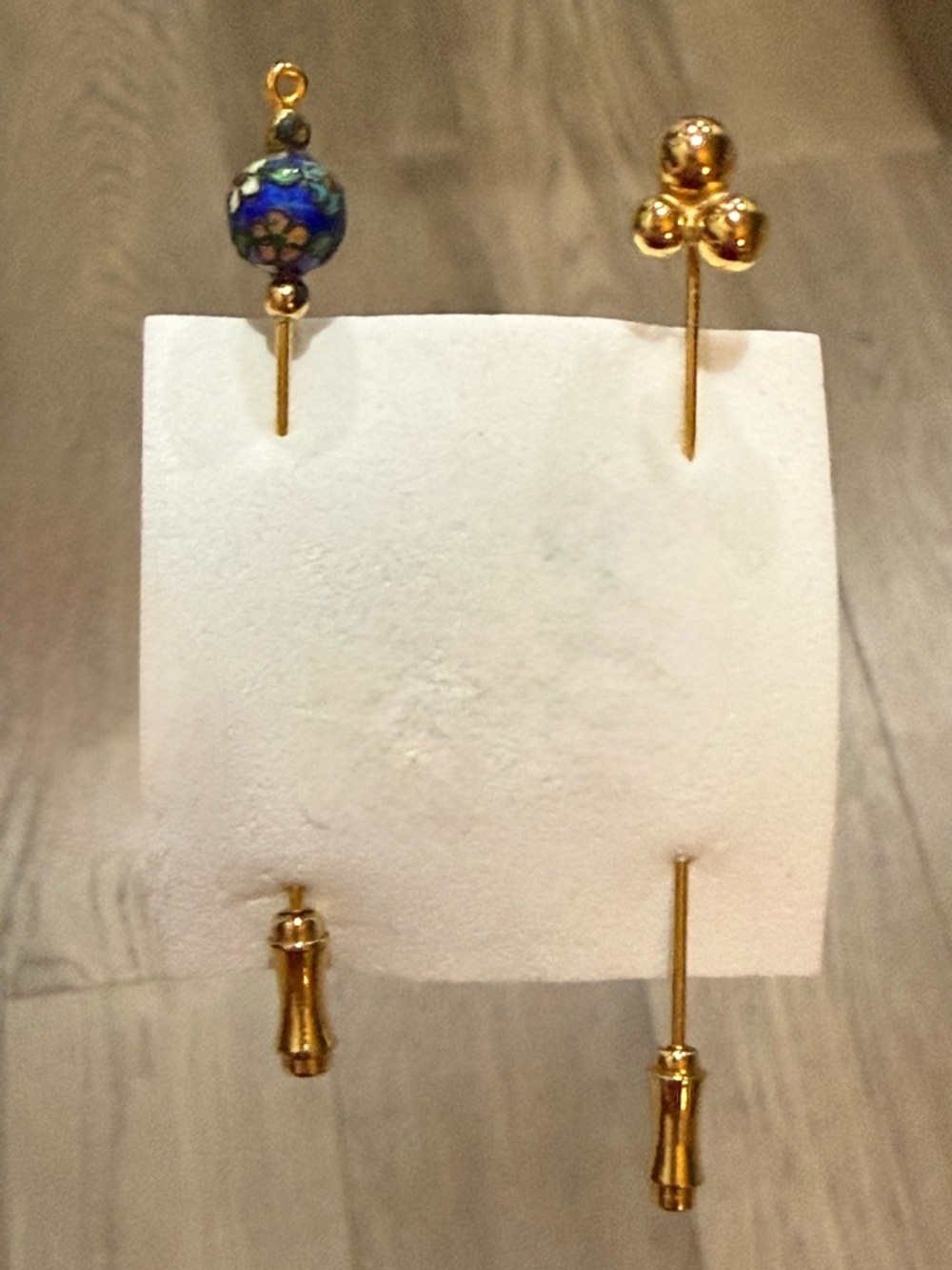 Gold Tone Hat Pin Set: Blue Cloisonné Accent & Tri-ball